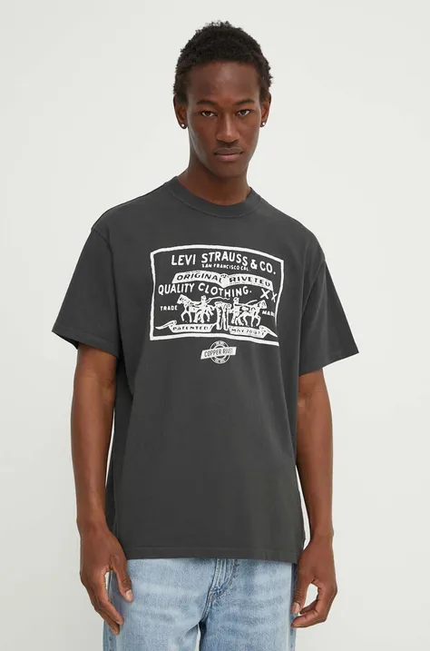 Памучна тениска Levi's в сиво с принт 87373