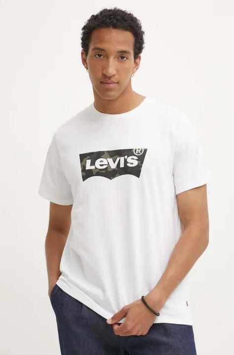 Levi's tricou din bumbac barbati, culoarea alb, cu imprimeu, 22489
