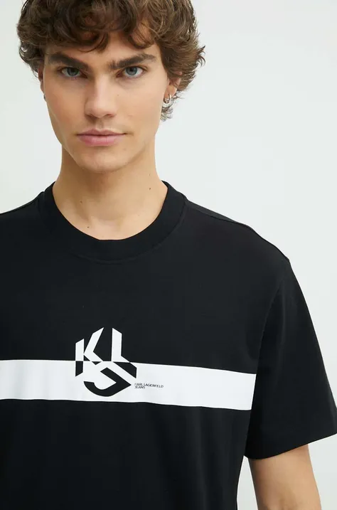 Pamučna majica Karl Lagerfeld Jeans za muškarce, boja: crna, s tiskom, 245D1701