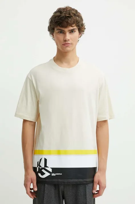 Pamučna majica Karl Lagerfeld Jeans za muškarce, boja: bež, s tiskom, 245D1702