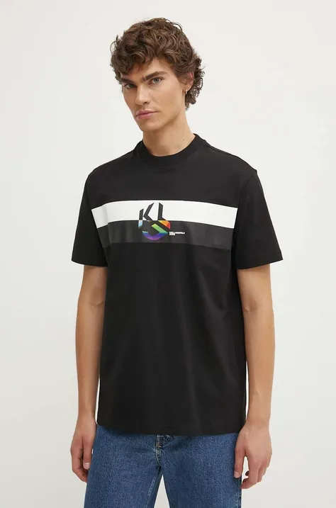 Хлопковая футболка Karl Lagerfeld Jeans мужская цвет чёрный узорный 245D1708