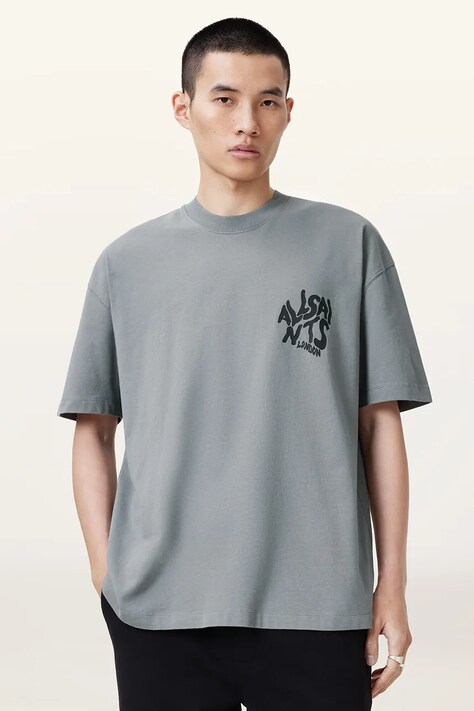 AllSaints tricou din bumbac ORLANDO SS barbati, culoarea gri, cu imprimeu, M022PA