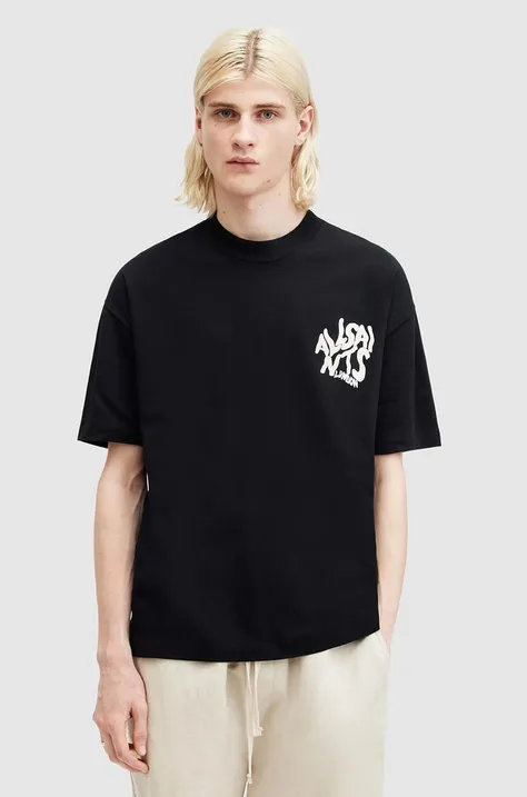 Хлопковая футболка AllSaints ORLANDO SS мужская цвет чёрный с принтом M022PA