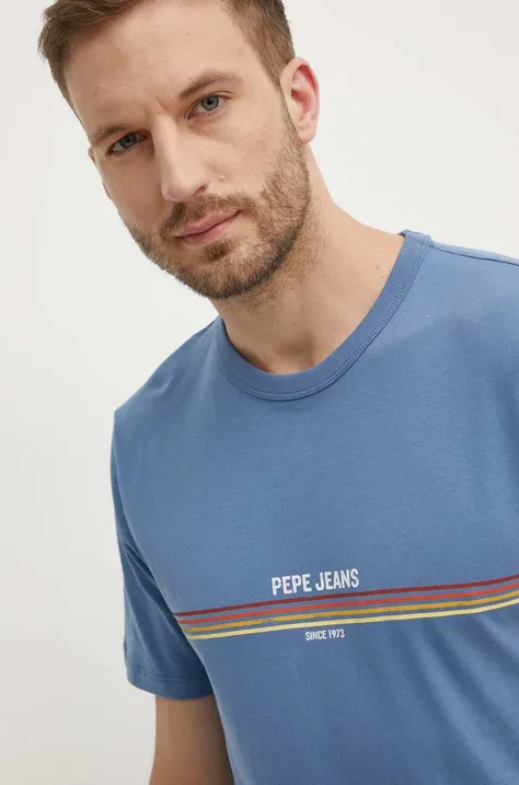 Pepe Jeans t-shirt bawełniany ADUR męski kolor niebieski z nadrukiem PM509427