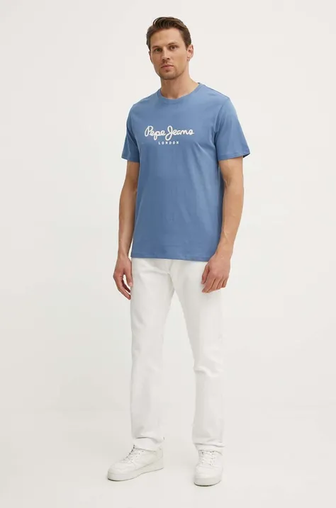 Pepe Jeans t-shirt bawełniany ABEL męski kolor niebieski z nadrukiem PM509428
