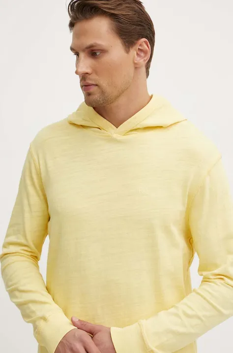 Хлопковая кофта Pepe Jeans ABRAHAM мужская цвет жёлтый с капюшоном однотонная PM509438