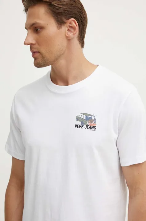 Хлопковая футболка Pepe Jeans ARSHINE мужская цвет белый с принтом PM509651