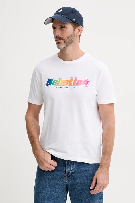 Bavlněné tričko United Colors of Benetton fialová barva, s potiskem, 3I1XU1096