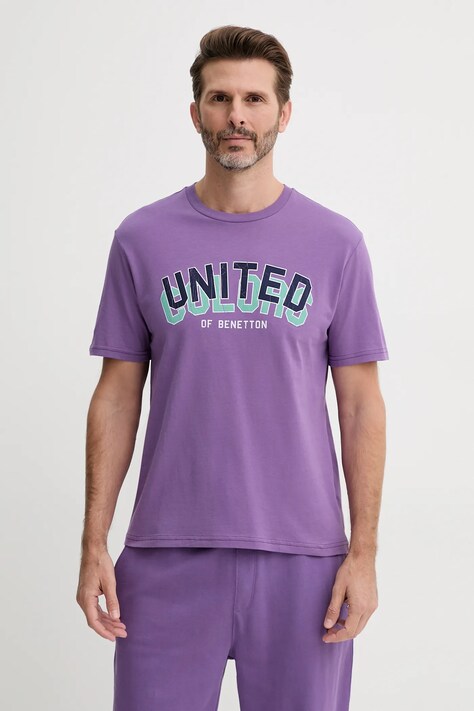 Bavlněné tričko United Colors of Benetton fialová barva, s potiskem, 3I1XU1096