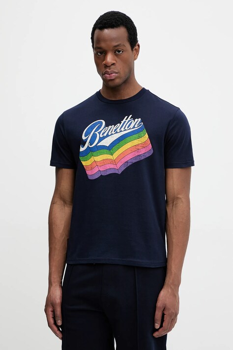 Хлопковая футболка United Colors of Benetton мужская цвет фиолетовый с принтом 3I1XU1096