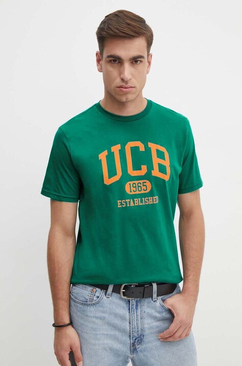 Хлопковая футболка United Colors of Benetton мужская цвет зелёный с принтом 3I1XU1096