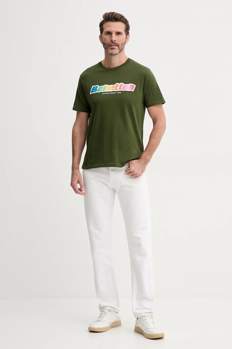 Бавовняна футболка United Colors of Benetton — AW24-TSM0AG, зелений — фото 2
