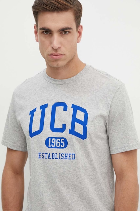United Colors of Benetton tricou din bumbac barbati, culoarea gri, cu imprimeu, 3I1XU1096