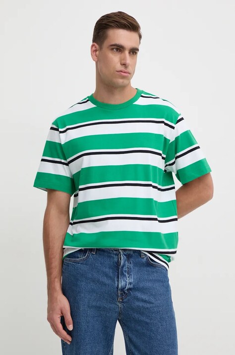 Хлопковая футболка United Colors of Benetton мужская цвет зелёный узорная 38Y3U109J