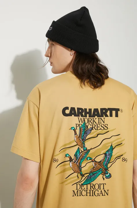 Pamučna majica Carhartt WIP Ducks za muškarce, boja: bež, s tiskom, I033662.1YHXX