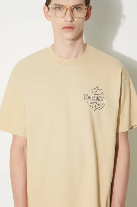 Carhartt WIP cotton t-shirt Ablaze men’s beige color with a print I033639.2ARXX