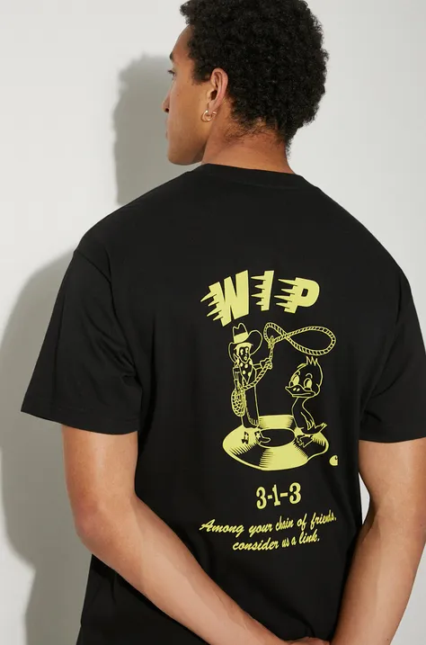 Bavlněné tričko Carhartt WIP Friendship černá barva, s potiskem, I033641.1XBXX