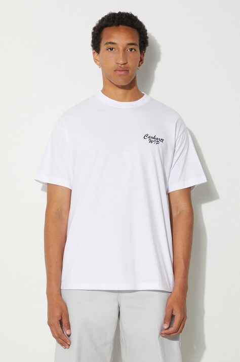 Carhartt WIP tricou din bumbac Friendship barbati, culoarea alb, cu imprimeu, I033641.00AXX