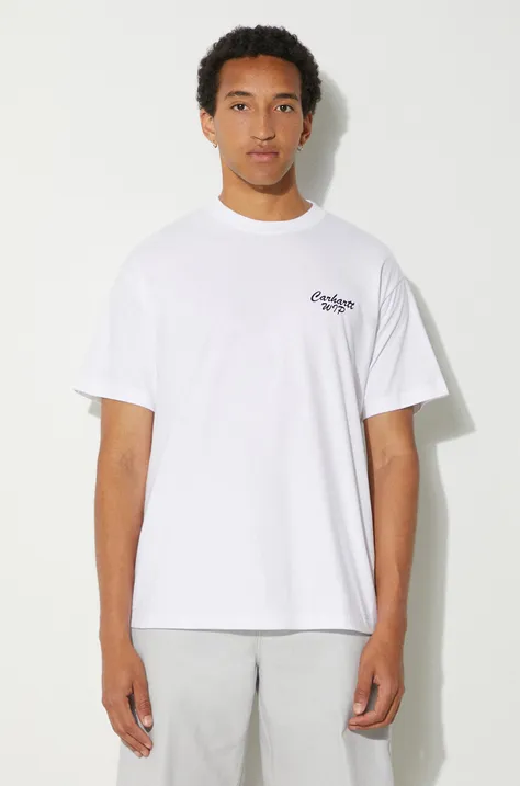 Bavlněné tričko Carhartt WIP Friendship bílá barva, s potiskem, I033641.00AXX