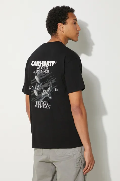 Bavlněné tričko Carhartt WIP Ducks černá barva, s potiskem, I033662.89XX