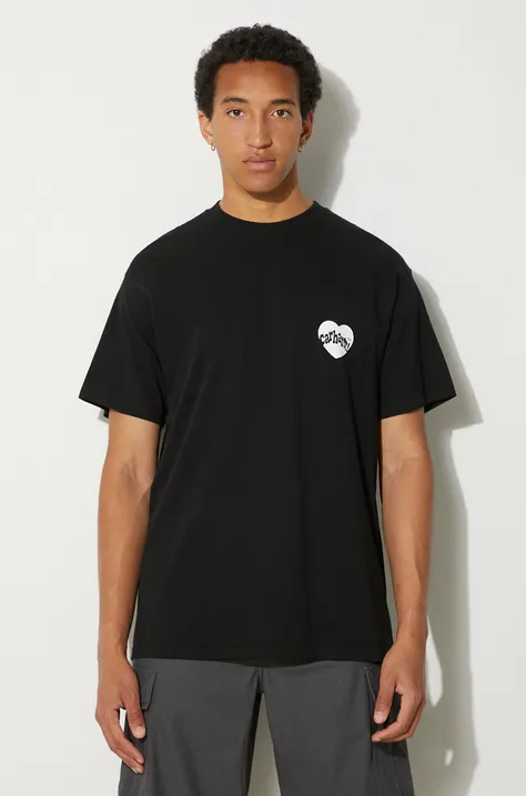 Bavlnené tričko Carhartt WIP Amour Pocket pánske, čierna farba, s potlačou, I033675.0D2XX