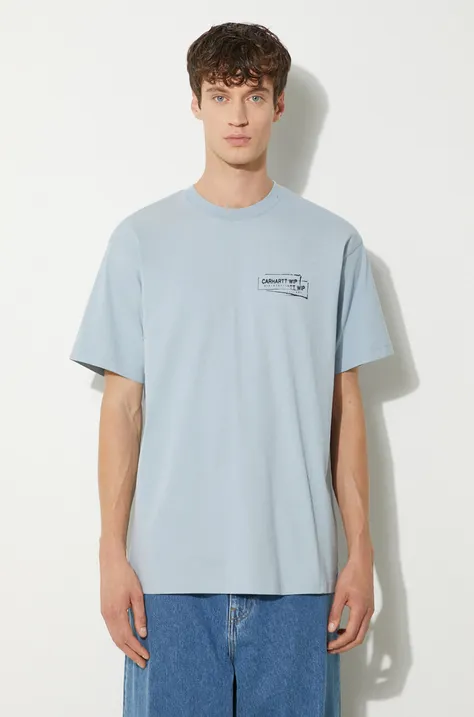 Carhartt WIP t-shirt bawełniany Stamp męski kolor niebieski z nadrukiem I033670.13G06