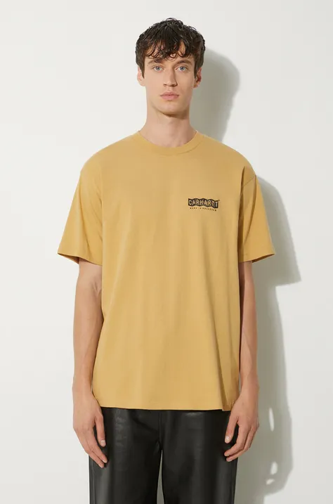 Carhartt WIP t-shirt bawełniany Stamp męski kolor beżowy z nadrukiem I033670.23F06