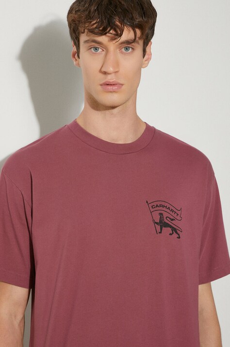 Carhartt WIP tricou din bumbac Stamp barbati, culoarea roz, cu imprimeu, I033670.2B006