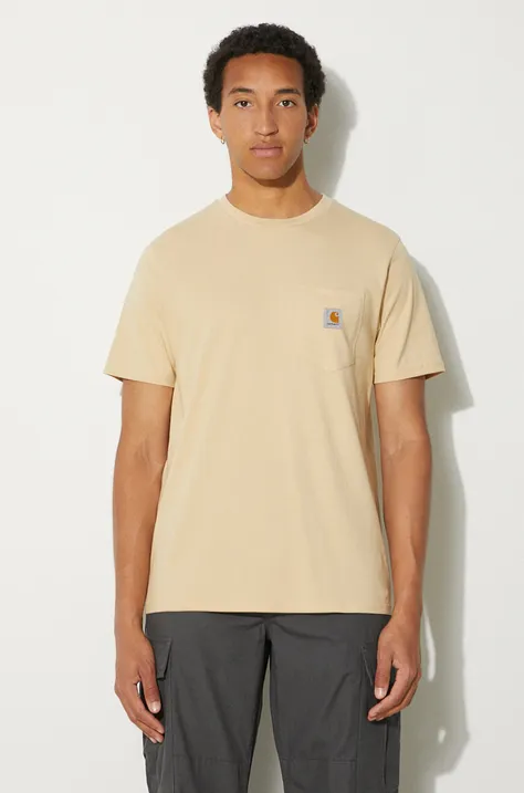 Carhartt WIP tricou din bumbac Pocket barbati, culoarea bej, neted, I030434.29OXX
