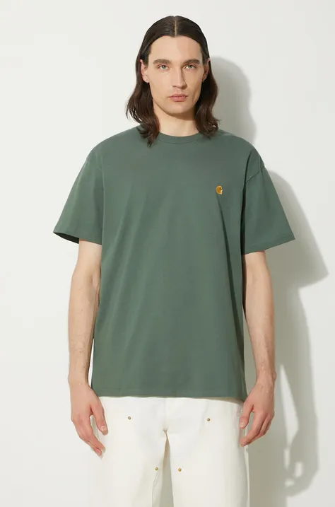 Bavlnené tričko Carhartt WIP Chase pánske, zelená farba, jednofarebné, I026391.29YXX