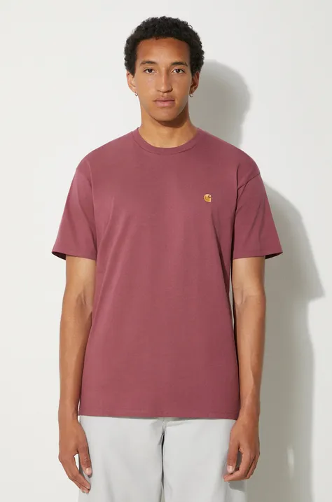 Pamučna majica Carhartt WIP Chase za muškarce, boja: ružičasta, bez uzorka, I026391.2BBXX