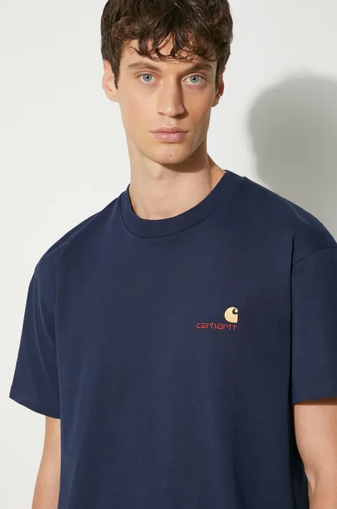 Carhartt WIP t-shirt bawełniany American Script męski kolor granatowy z aplikacją I029956.29LXX