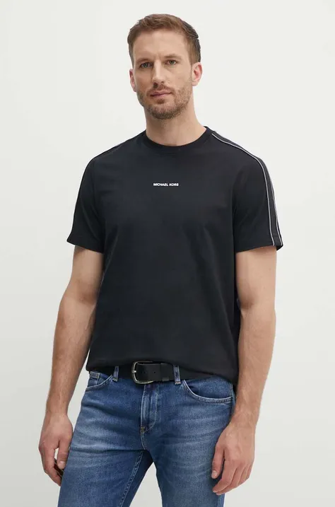Bavlněné tričko Michael Kors černá barva, s aplikací, CT4524E1V2