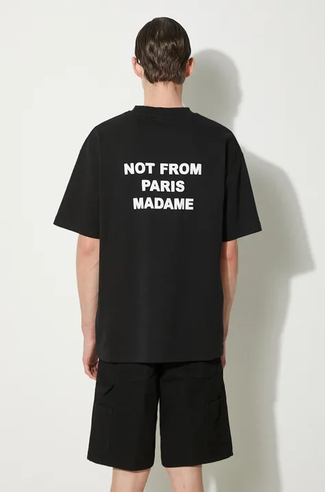 Bavlněné tričko Drôle de Monsieur Le T-Shirt Slogan černá barva, s potiskem, PERM-TS203-CO002-BL