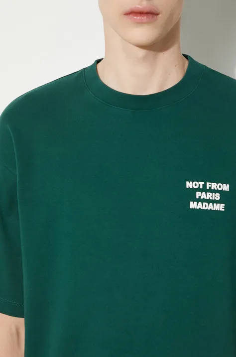 Хлопковая футболка Drôle de Monsieur Le T-Shirt Slogan мужская цвет зелёный с принтом PERM-TS203-CO002-DGN