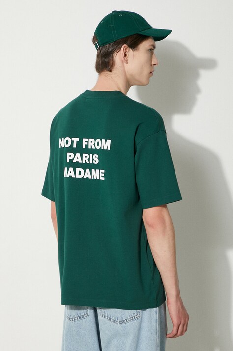 Drôle de Monsieur t-shirt bawełniany Le T-Shirt Slogan męski kolor zielony z nadrukiem PERM-TS203-CO002-DGN