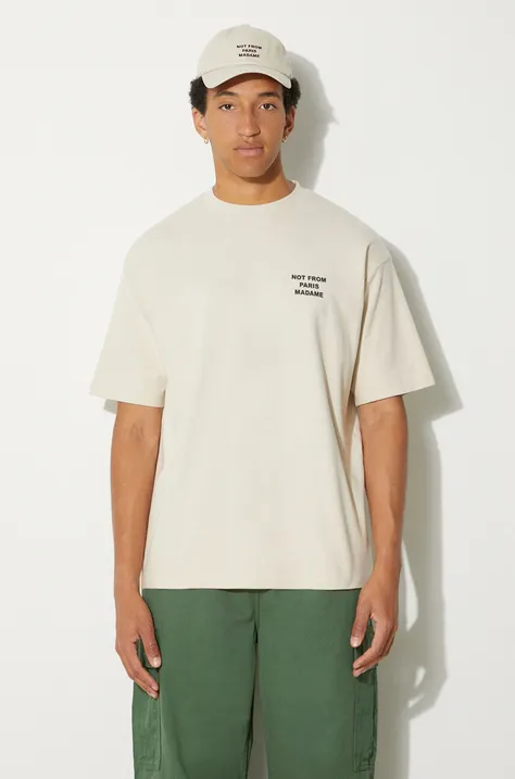 Bavlnené tričko Drôle de Monsieur Le T-Shirt Slogan pánske, béžová farba, s potlačou, PERM-TS203-CO002-MT