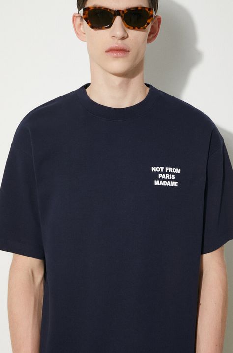 Bavlněné tričko Drôle de Monsieur Le T-Shirt Slogan tmavomodrá barva, s potiskem, PERM-TS203-CO002-NY