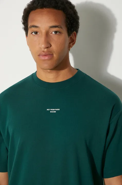 Bavlnené tričko Drôle de Monsieur Le T-Shirt Slogan Classique pánske, zelená farba, s potlačou, PERM-TS202-CO002-DGN