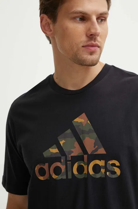 Βαμβακερό μπλουζάκι adidas Camo ανδρικό, χρώμα: μαύρο, IW2671