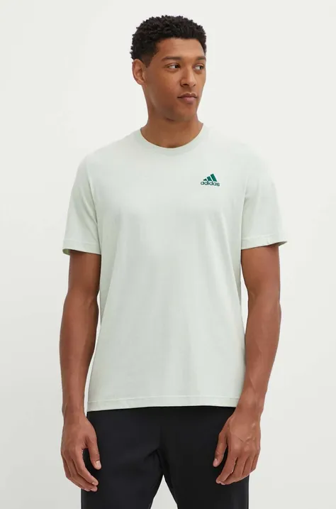 Хлопковая футболка adidas Essentials мужская цвет зелёный с аппликацией IX0119