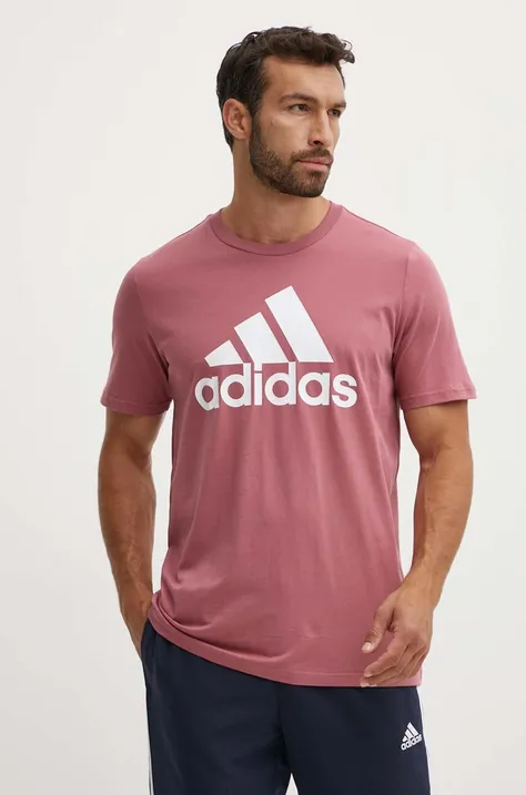 Бавовняна футболка adidas Essentials чоловіча колір рожевий з принтом IX0137