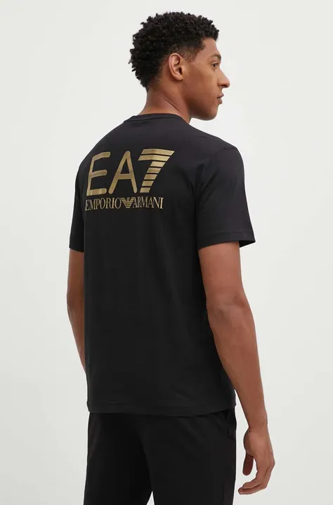 Pamučna majica EA7 Emporio Armani za muškarce, boja: crna, s tiskom, PJFFZ.6DPT06