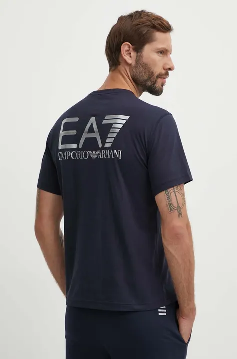 Bombažna kratka majica EA7 Emporio Armani moška, mornarsko modra barva, PJFFZ.6DPT06