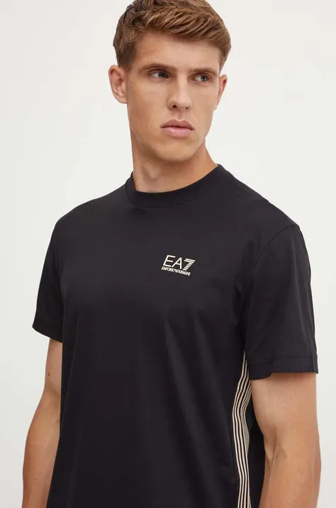Bombažna kratka majica EA7 Emporio Armani moška, črna barva, PJOLZ.6DPT19