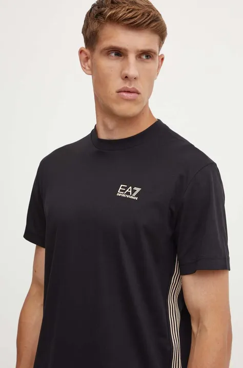 Памучна тениска EA7 Emporio Armani в черно с апликация PJOLZ.6DPT19