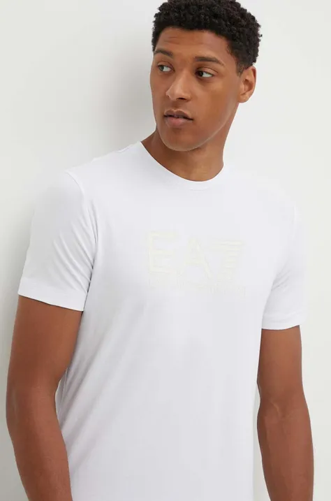 Majica kratkih rukava EA7 Emporio Armani za muškarce, boja: bijela, s tiskom, PJVQZ.6DPT62