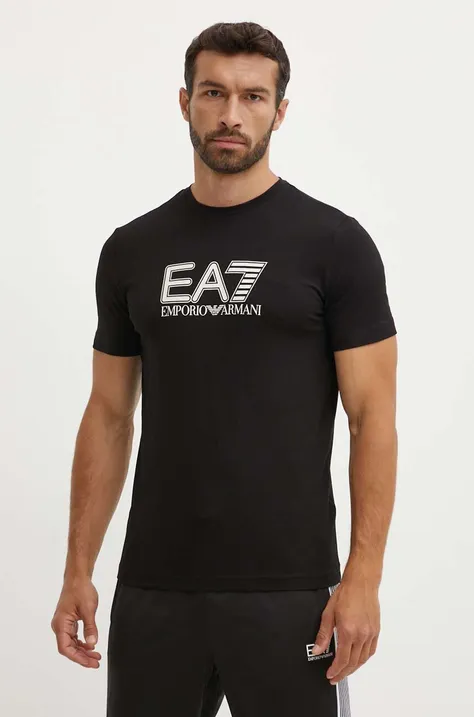 Majica kratkih rukava EA7 Emporio Armani za muškarce, boja: crna, s tiskom, PJVQZ.6DPT62