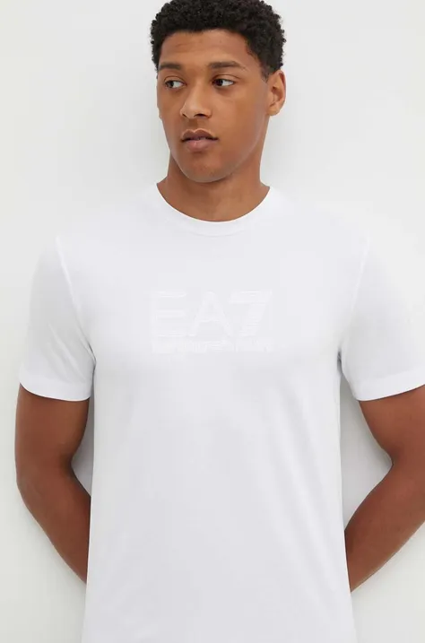 Tričko EA7 Emporio Armani pánske, biela farba, s nášivkou, PJUJZ.6DPT71