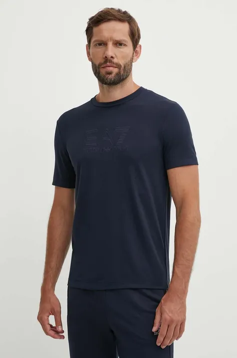 Majica kratkih rukava EA7 Emporio Armani za muškarce, boja: tamno plava, s aplikacijom, PJUJZ.6DPT71